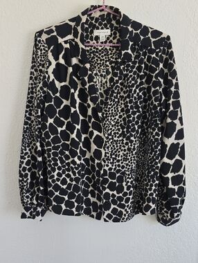 Topshop Black and White Giraffe-Spot Button Front Blouse